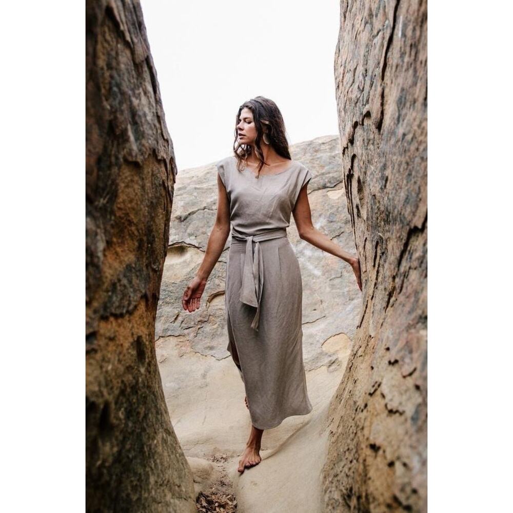 OZMA M La Piedra Wrap Dress in Stucco Tan
